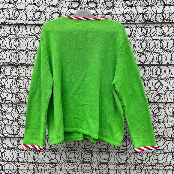 VTG Y2K Tiara International Neon Green Santa Ugly Christmas Sweater Cardigan XL - Picture 3 of 7